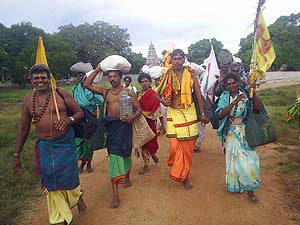 Pada Yatra pilgrims set out from Okanda Malai Murugan Kovil